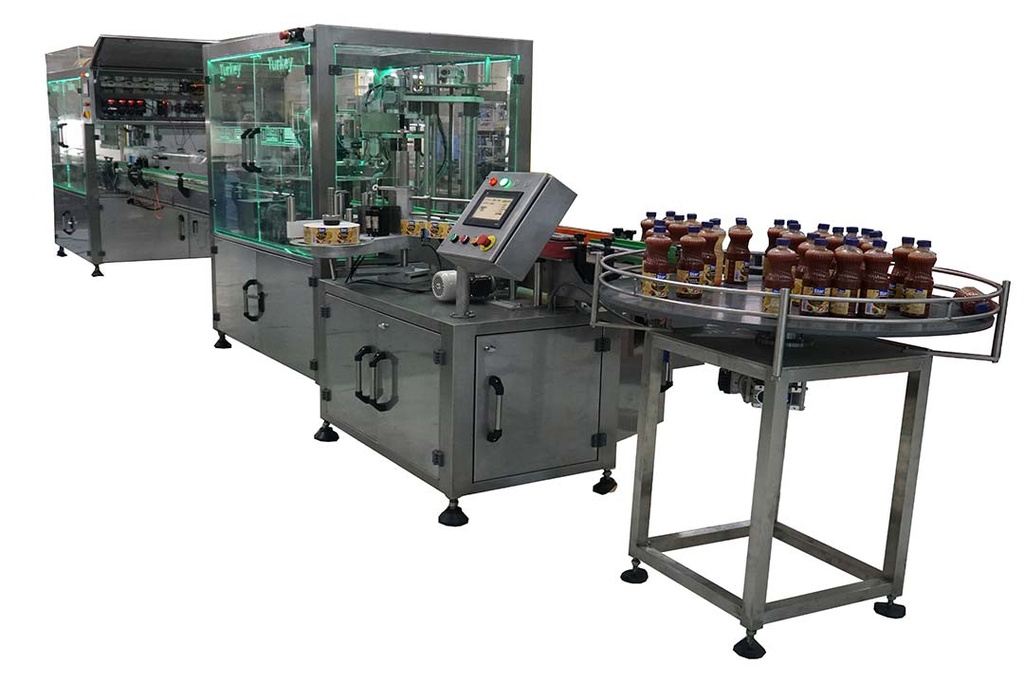 Bottle filling capping machine - jar filling and screwing labeling machine